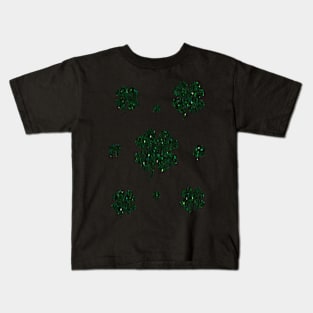 St Patricks Day, Dark Green 4 Leaf Faux Glitter Clovers Kids T-Shirt